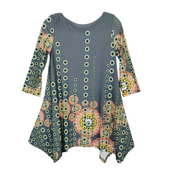 White Mark Rella Tunic Top Size Small Gray, Green and Orange 3/4 Sleeve Pockets - Picture 6 of 8